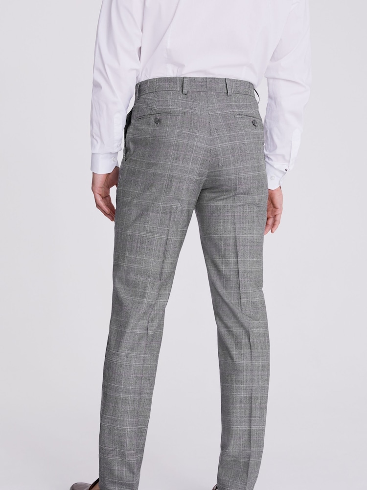 MOSS Tailored Fit Grey Check Performance Trousers - Image 2 of 3