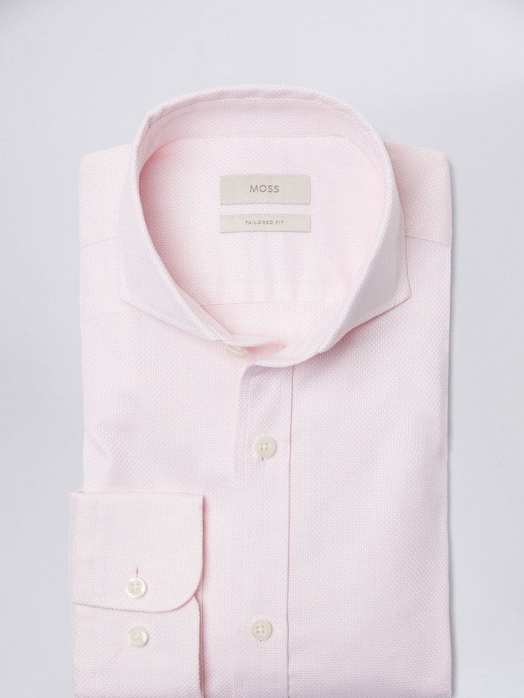 MOSS Pink Tailored Dobby Stretch Cotton Shirt - Image 4 of 4