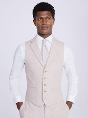 MOSS Cream Slim Fit Check Waistcoat - Image 1 of 3