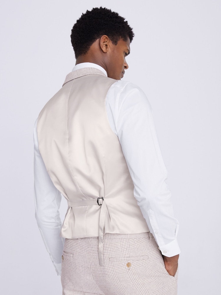 MOSS Cream Slim Fit Check Waistcoat - Image 2 of 3