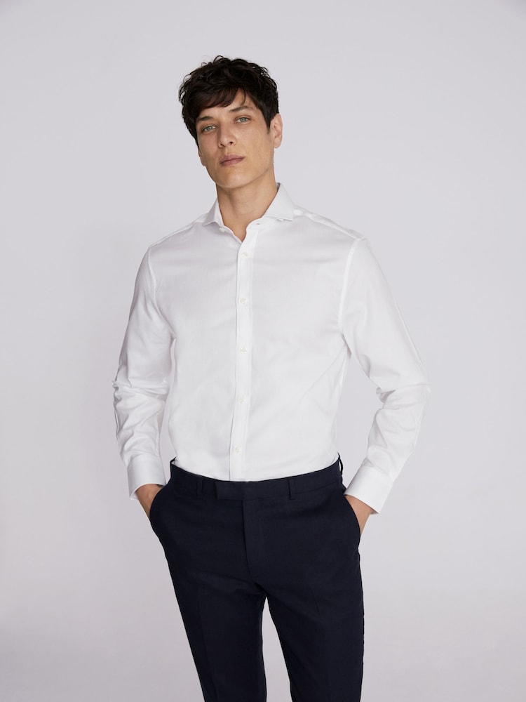 MOSS White 100% Cotton Dobby Shirt - Image 1 of 4 MOSS White 100% Cotton Dobby Shirt - Image 1 of 4