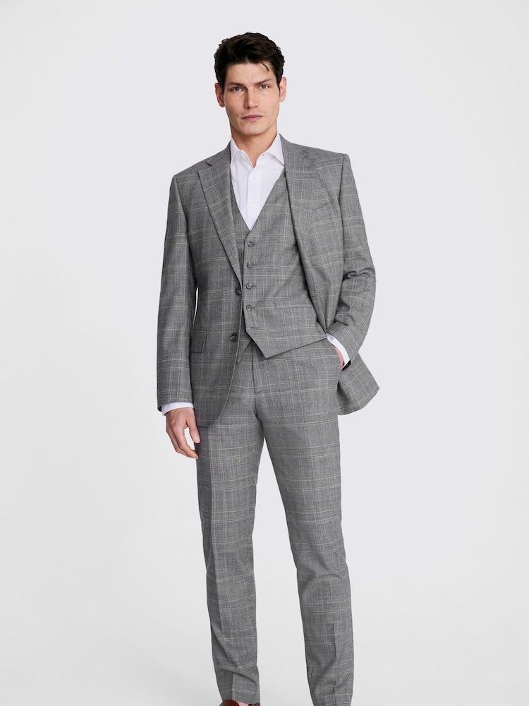 MOSS Tailored Fit Grey Check Performance Jacket - Image 2 of 4