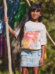White Glitter Rainbow Rolling Stones Oversized T-Shirt (3-16yrs) - Image 1 of 6