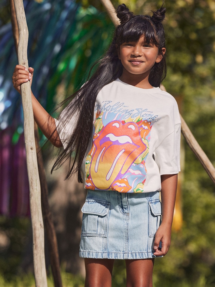 White Glitter Rainbow Rolling Stones Oversized T-Shirt (3-16yrs) - Image 1 of 6