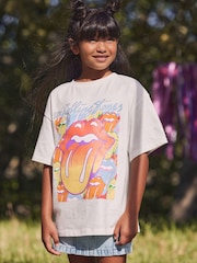 White Glitter Rainbow Rolling Stones Oversized T-Shirt (3-16yrs) - Image 2 of 6