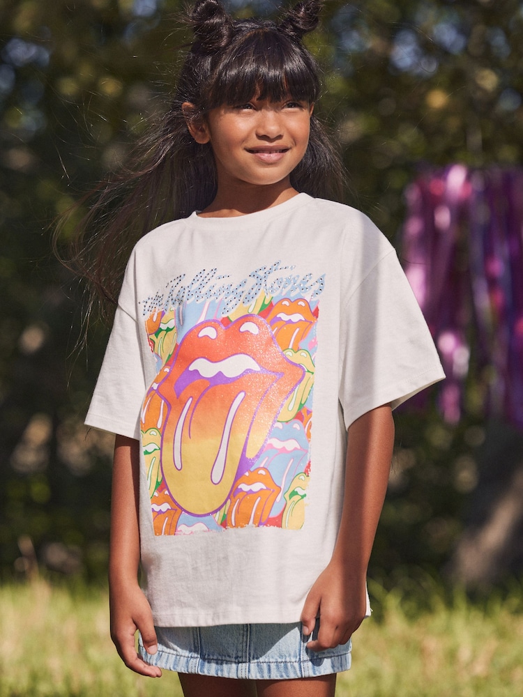 White Glitter Rainbow Rolling Stones Oversized T-Shirt (3-16yrs) - Image 2 of 6