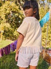 Ecru 100% Cotton Butterfly Graphic Fringe T-Shirt (3-16yrs) - Image 2 of 7