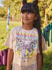 Ecru 100% Cotton Butterfly Graphic Fringe T-Shirt (3-16yrs) - Image 4 of 7