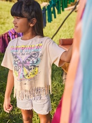 Ecru 100% Cotton Butterfly Graphic Fringe T-Shirt (3-16yrs) - Image 5 of 7