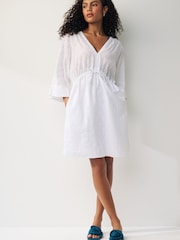 White Broderie Mini Kaftan Dress - Image 2 of 7