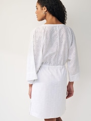 White Broderie Mini Kaftan Dress - Image 3 of 7