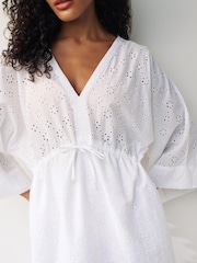 White Broderie Mini Kaftan Dress - Image 5 of 7