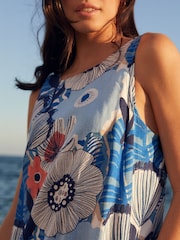 Blue Floral Linen Blend Sleeveless Shift Dress - Image 5 of 7