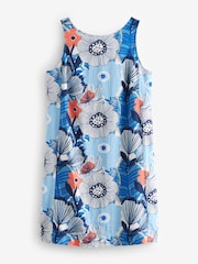 Blue Floral Linen Blend Sleeveless Shift Dress - Image 6 of 7