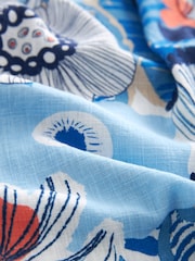 Blue Floral Linen Blend Sleeveless Shift Dress - Image 7 of 7