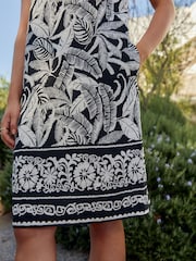 Black on White Linen Blend Sleeveless Shift Dress - Image 4 of 6