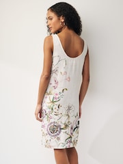 Ecru Cream Floral Linen Blend Sleeveless Shift Dress - Image 3 of 6