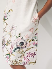 Ecru Cream Floral Linen Blend Sleeveless Shift Dress - Image 4 of 6