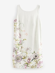 Ecru Cream Floral Linen Blend Sleeveless Shift Dress - Image 5 of 6