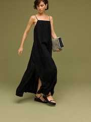 Black Tie Back Maxi Dress With Linen - Image 1 of 6