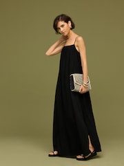 Black Tie Back Maxi Dress With Linen - Image 2 of 6