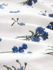 White/Blue Square Neck Shift Mini Dress With Linen - Image 7 of 7