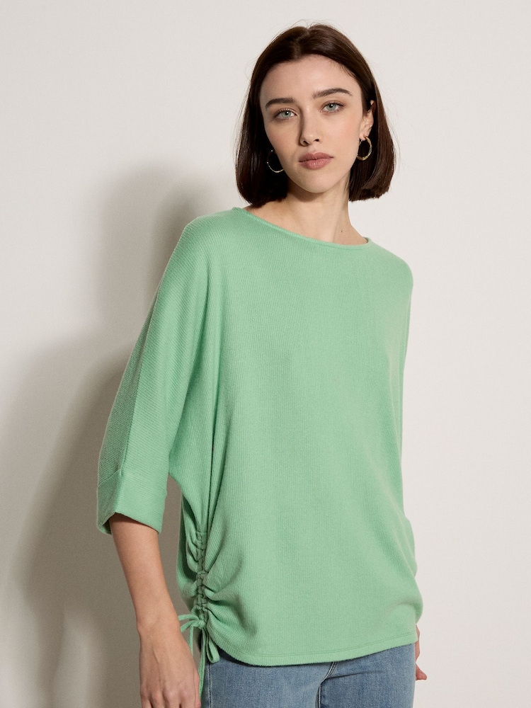 Apricot Green Soft Touch Drawstring Batwing Top - Image 4 of 4