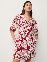 Red/Cream Oversized Cover Up Kaftan With Linen - Image 1 of 8