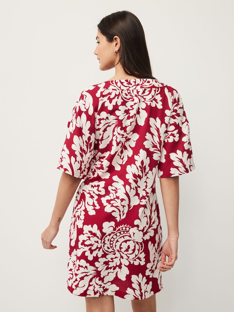 Red/Cream Oversized Cover Up Kaftan With Linen - Image 2 of 8