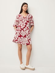 Red/Cream Oversized Cover Up Kaftan With Linen - Image 3 of 8