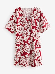 Red/Cream Oversized Cover Up Kaftan With Linen - Image 7 of 8