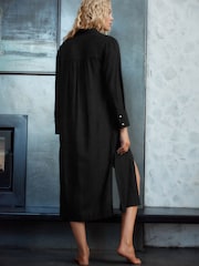 Black Midi Shirt Dress With Linen - Image 2 of 7