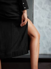 Black Midi Shirt Dress With Linen - Image 5 of 7