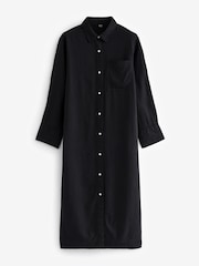 Black Midi Shirt Dress With Linen - Image 6 of 7