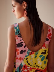 Pink Floral Linen Blend Sleeveless Shift Dress - Image 3 of 6
