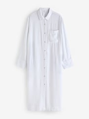 White Midi Shirt Dress With Linen - Image 5 of 6
