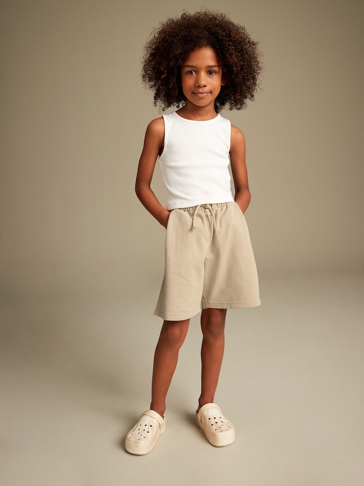 Neutral/White Rib Vest and Sweat Short Set (3-16yrs) - Image 1 of 7