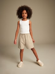 Neutral/White Rib Vest and Sweat Short Set (3-16yrs) - Image 2 of 7