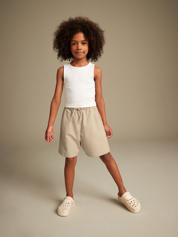 Neutral/White Rib Vest and Sweat Short Set (3-16yrs) - Image 2 of 7