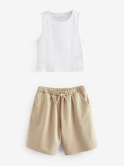 Neutral/White Rib Vest and Sweat Short Set (3-16yrs) - Image 5 of 7
