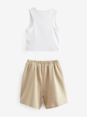 Neutral/White Rib Vest and Sweat Short Set (3-16yrs) - Image 6 of 7