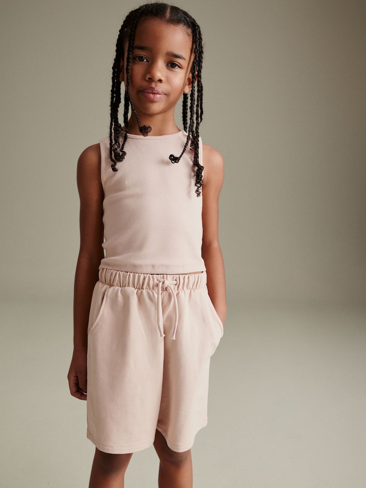 Pink Rib Vest and Sweat Short Set (3-16yrs) - Image 2 of 8