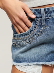Синий - Superdry джинсовые шорты с отделкой стразами - Изображение 3 из 3