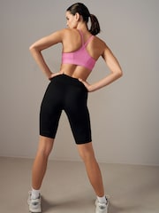Black Active Sports Tummy Control High Waisted Sculpting Longline Cycling Shorts - Image 2 of 11
