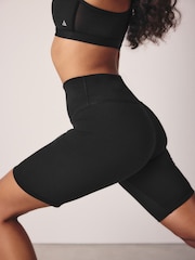 Black Active Sports Tummy Control High Waisted Sculpting Longline Cycling Shorts - Image 9 of 11