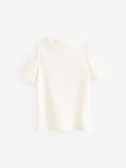 White Cold Shoulder Rib T-Shirt (3-16yrs) - Image 2 of 3