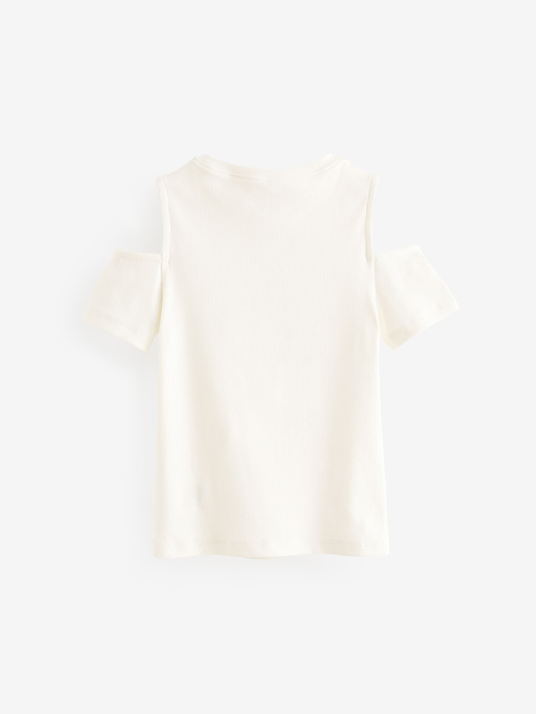 White Cold Shoulder Rib T-Shirt (3-16yrs) - Image 2 of 3 White Cold Shoulder Rib T-Shirt (3-16yrs) - Image 2 of 3