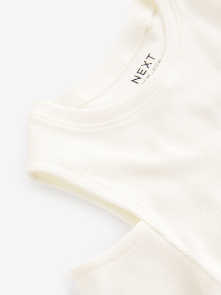 White Cold Shoulder Rib T-Shirt (3-16yrs) - Image 3 of 3 White Cold Shoulder Rib T-Shirt (3-16yrs) - Image 3 of 3
