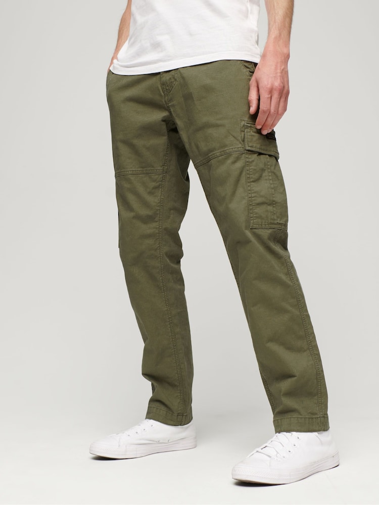 Superdry Green Core Cargo 100% Cotton Trousers - Image 1 of 1 Superdry Green Core Cargo 100% Cotton Trousers - Image 1 of 1