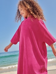 Bright Pink Oversized Hooded Towelling 100% Cotton Cover-Up (3-16yrs) - Image 1 of 6
